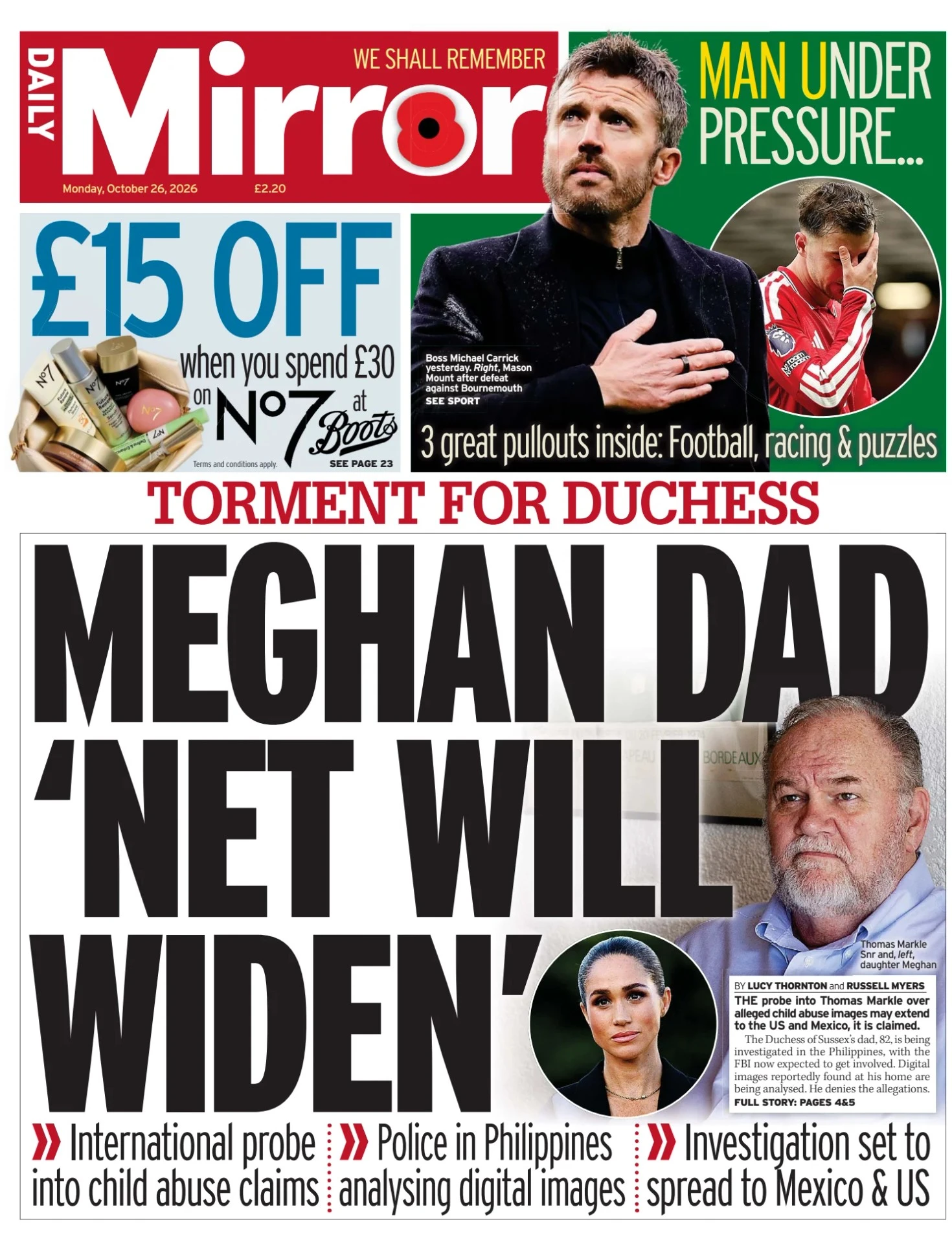 Prima-pagina-Daily Mirror-edizione-di-oggi-26-10-2026